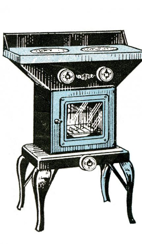 Old illustration of the first electric stove and oven