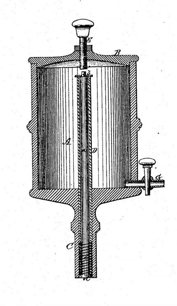 Black and white illustration of the first lubricating cup invention