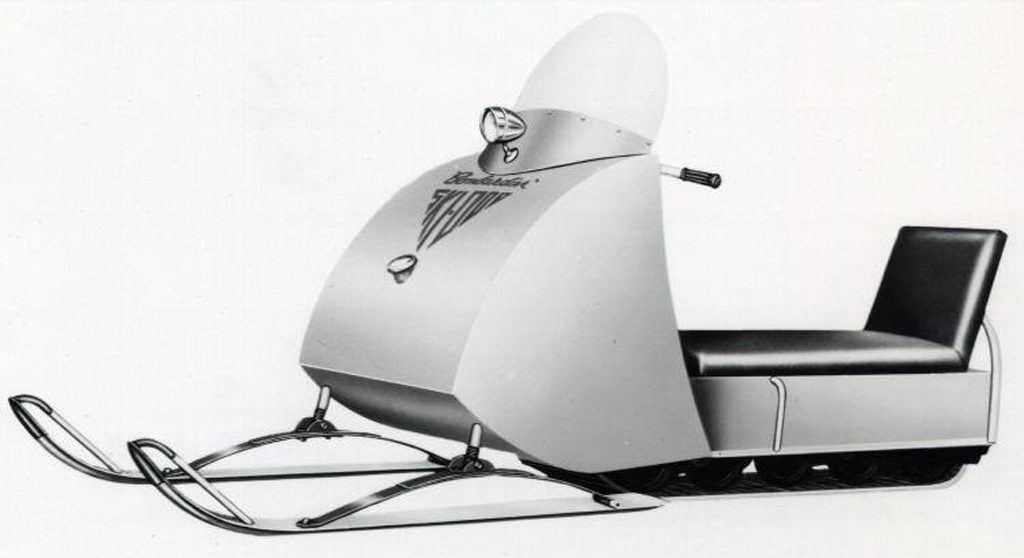 Black and white image of the first ski-doo
