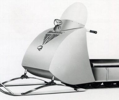 Black and white image of the first ski-doo