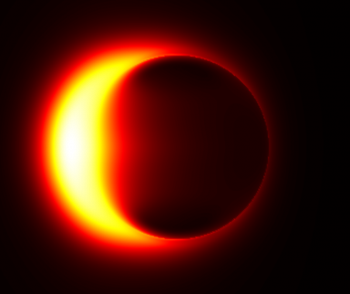 Black image with yellow and red glowing circle