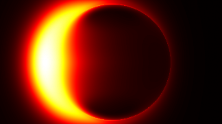 Black image with yellow and red glowing circle