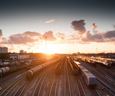 Overhead photo of a train yard