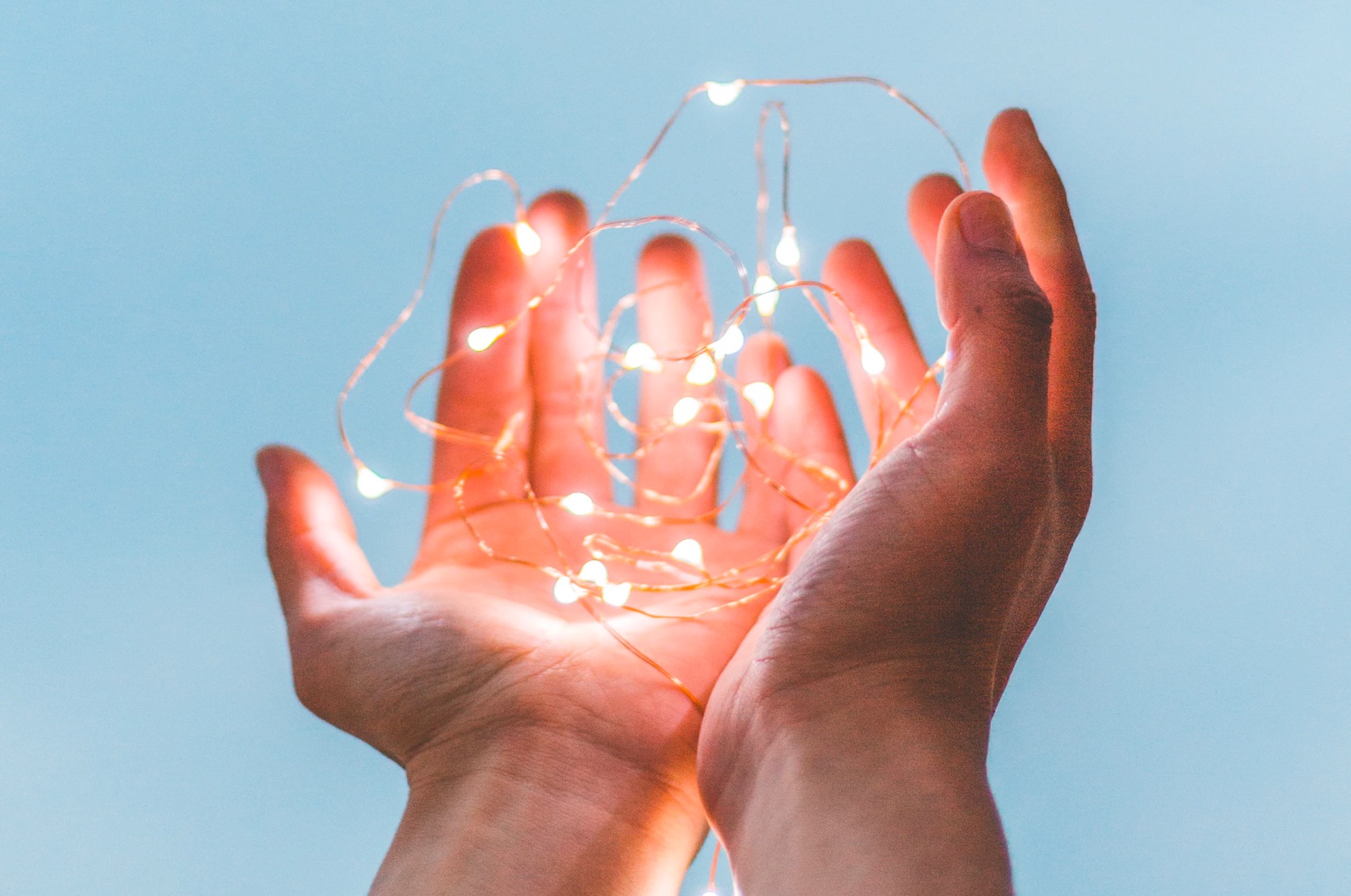 string lights in two hands