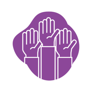 purple graphic of raised hands